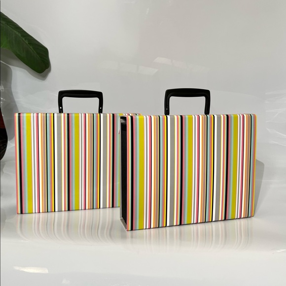 2 Expanding Accordion File Boxes with Latch and Handle Gray/ Muti color stripes - Picture 3 of 14